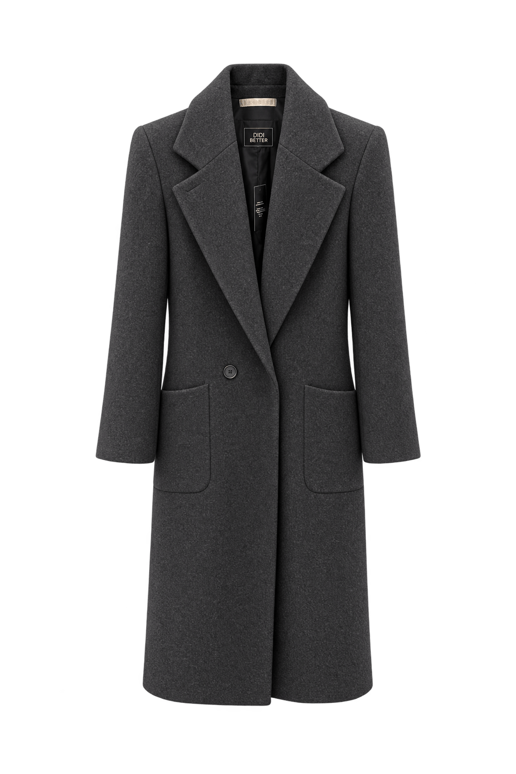 1990s Near-Black Charcoal Wool Coat - Front View