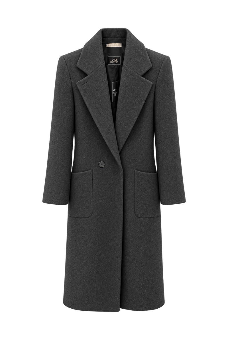1990s Near-Black Charcoal Wool Coat - Front View