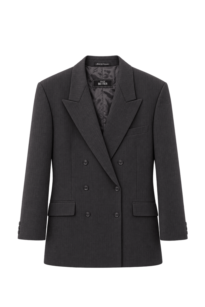 1990s Dark Charcoal Brown Woven Blazer - Front View