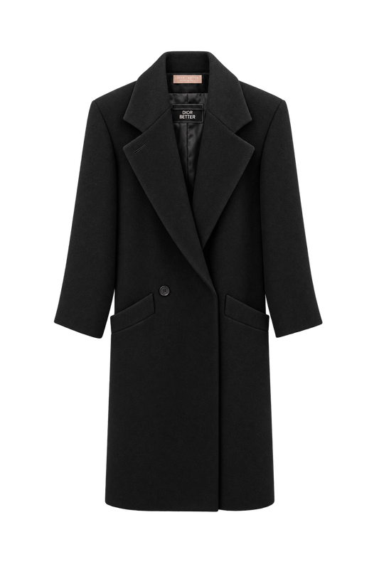 1990s Very Dark Brown-Black Wool Coat - Front View