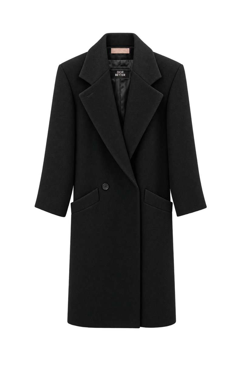 1990s Very Dark Brown-Black Wool Coat - Front View