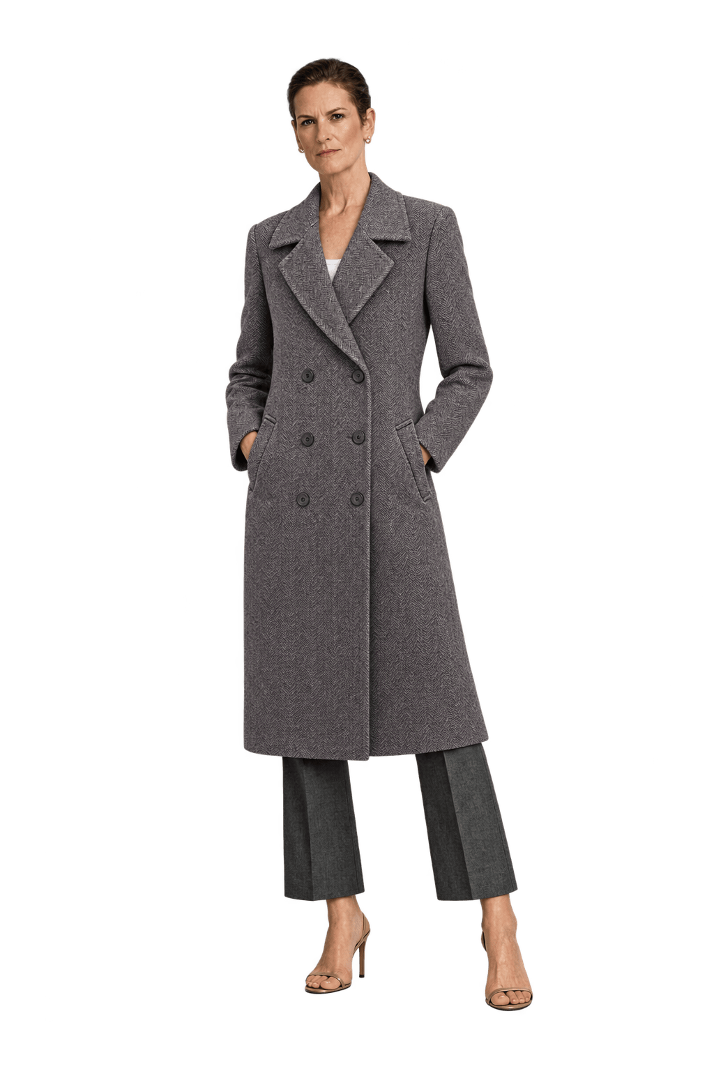 1990s Charcoal Brown Wool Coat - Model