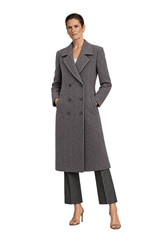 1990s Charcoal Brown Wool Coat - Model