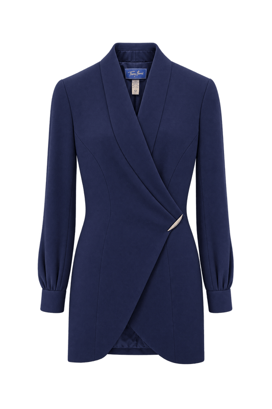 1990s Deep Navy Blue Woven Blazer - Front View