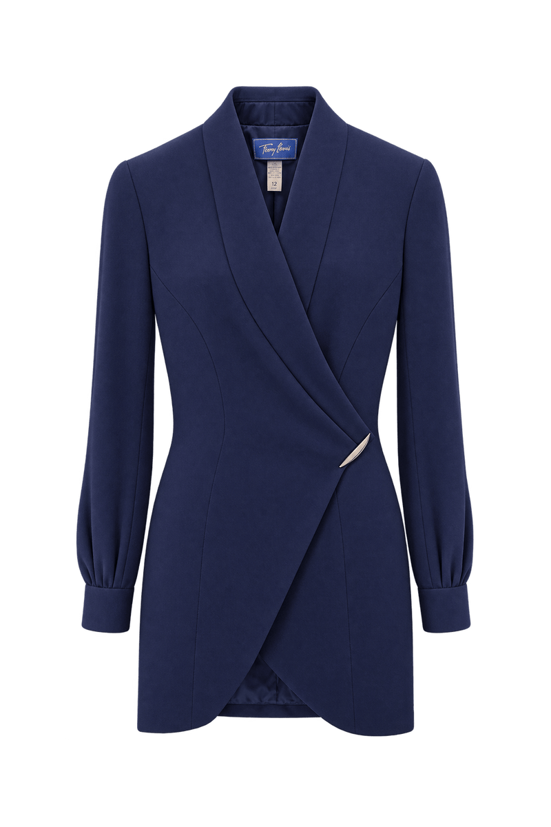 1990s Deep Navy Blue Woven Blazer - Front View