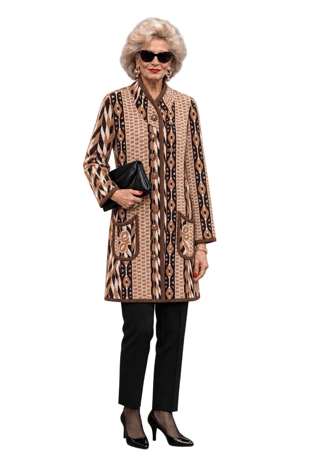1980s Camel Brown Knit Cardigan - Model