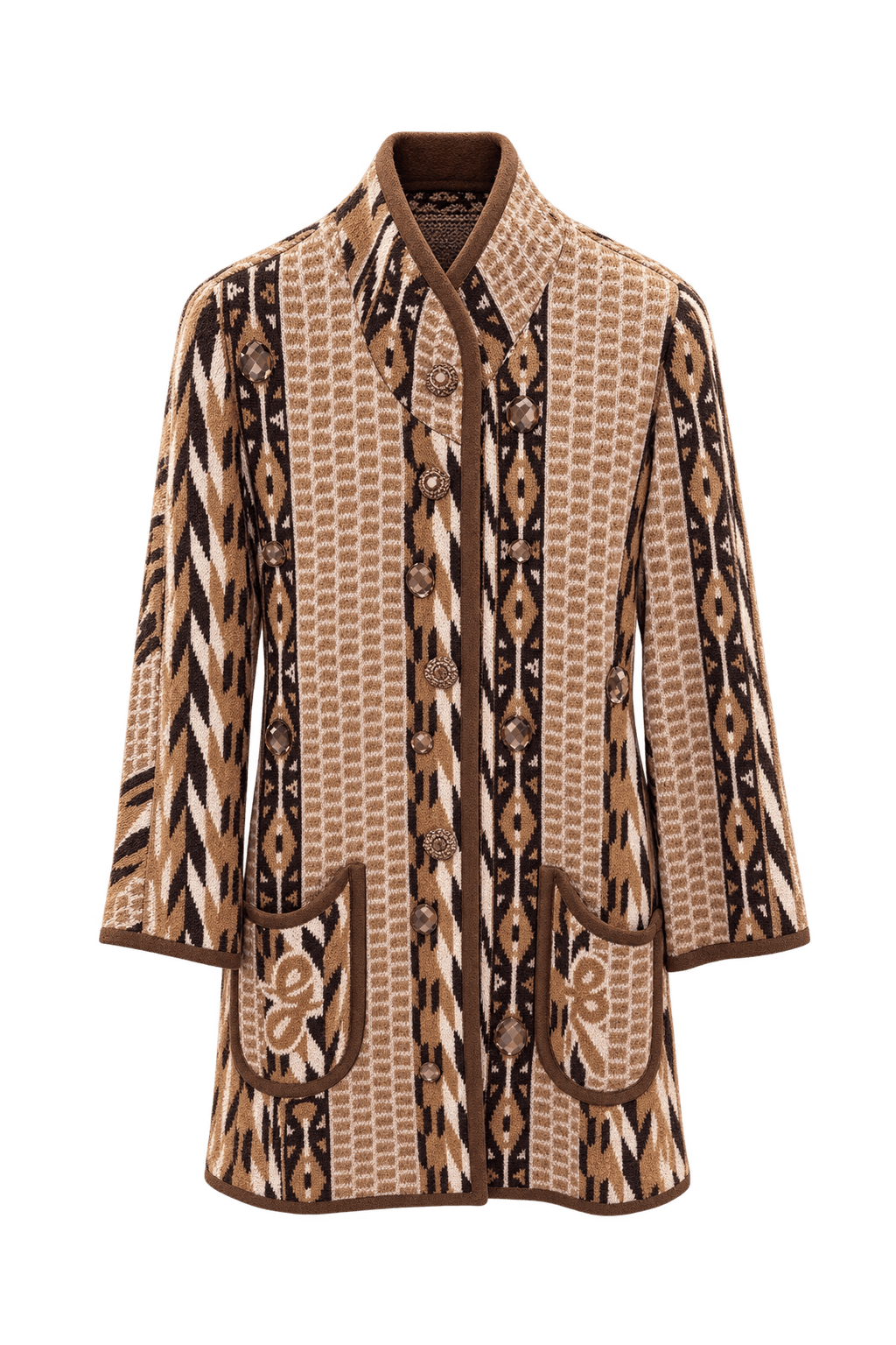 1980s Camel Brown Knit Cardigan - Front View