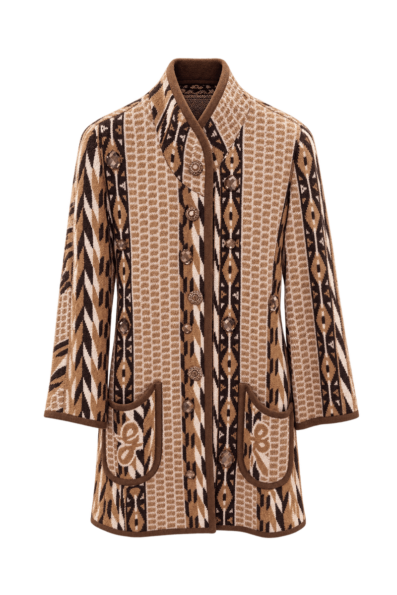 1980s Camel Brown Knit Cardigan - Front View