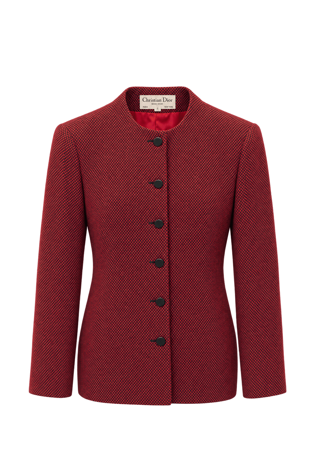 1980s Deep Red Woven Fabric Jacket - Front View