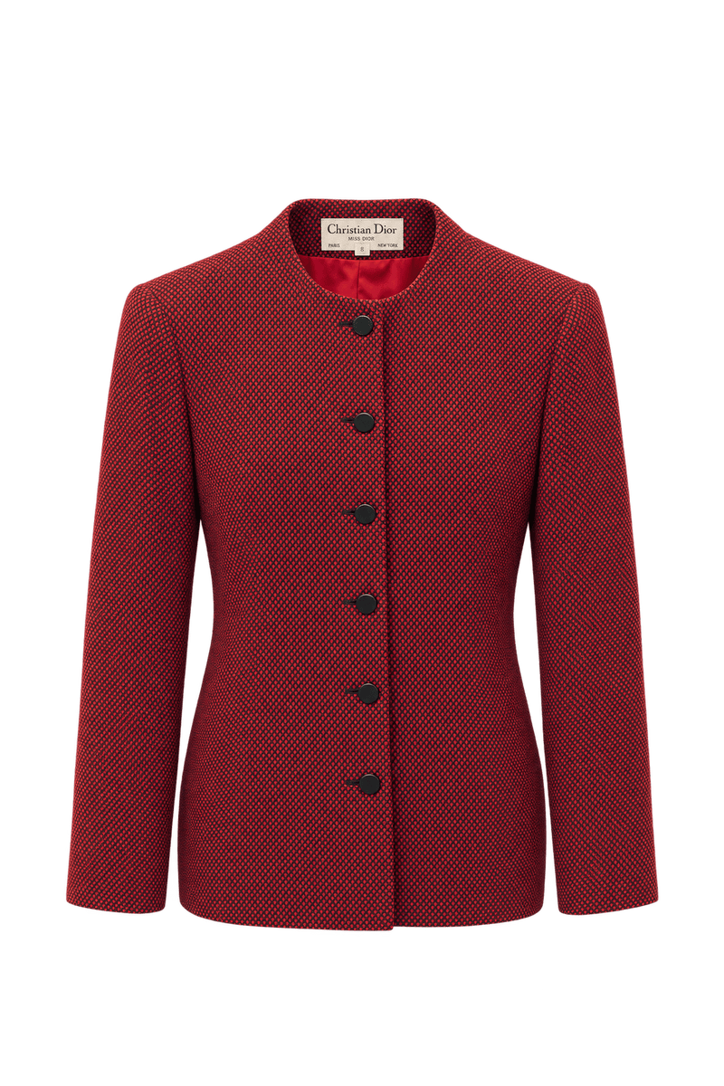 1980s Deep Red Woven Fabric Jacket - Front View