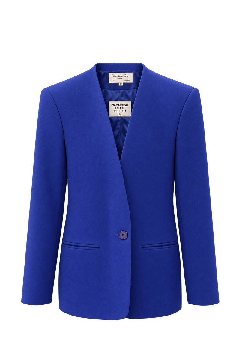 1980s Cobalt Blue Wool Blazer - Front View