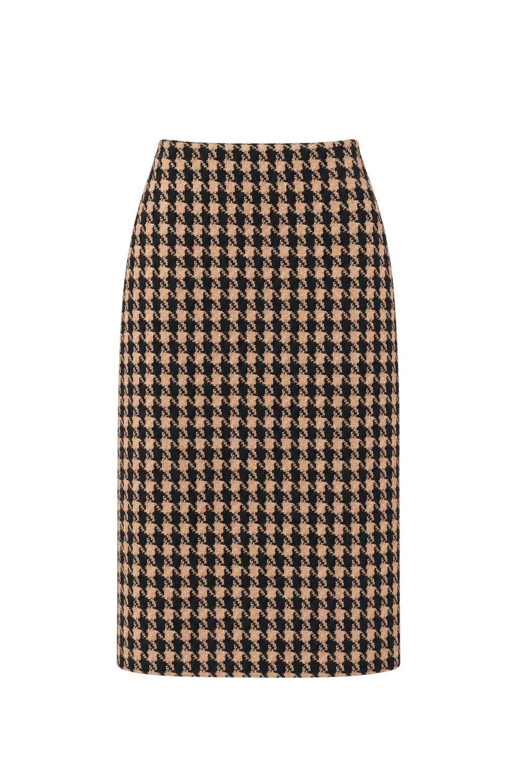 1960s Black Tan Houndstooth Skirt - Front View