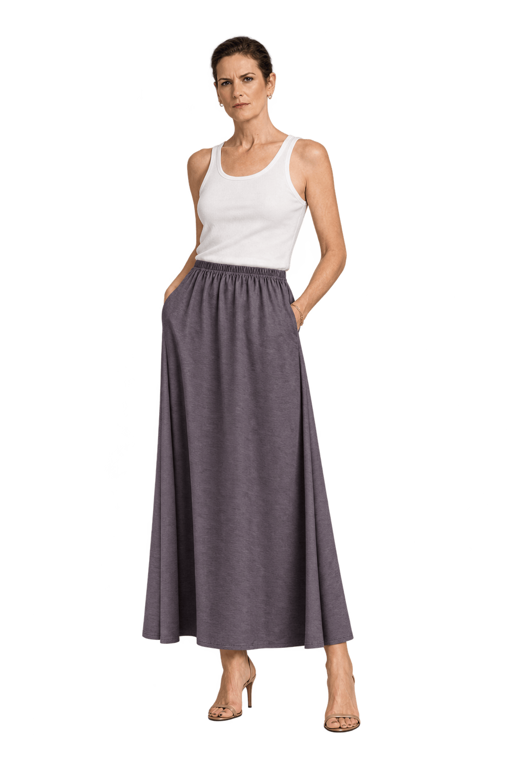 1990s Muted Mauve-Gray Synthetic Knit Skirt - Model