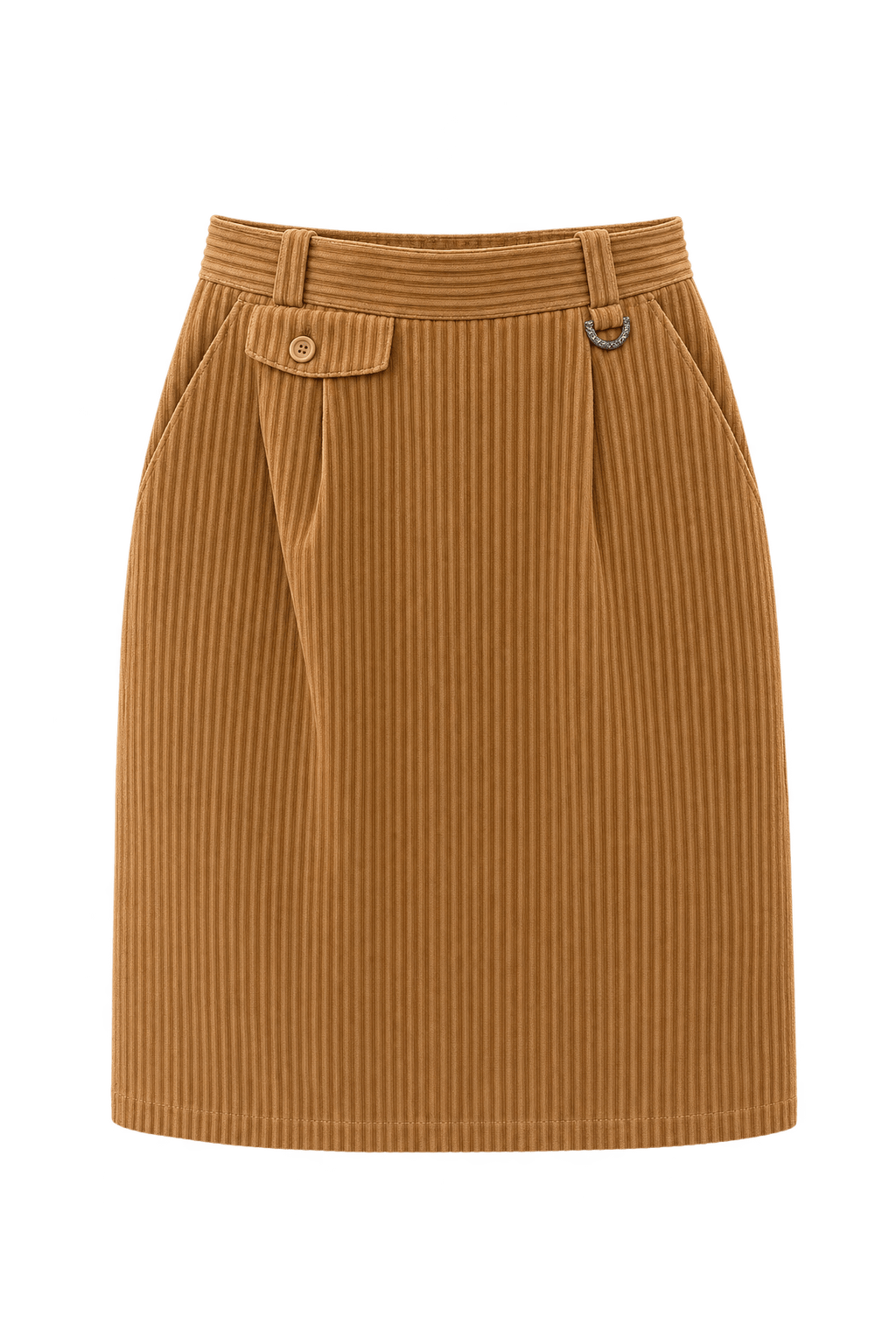 [1990s] Warm Tan Brown Cotton Corduroy Skirt - Front View