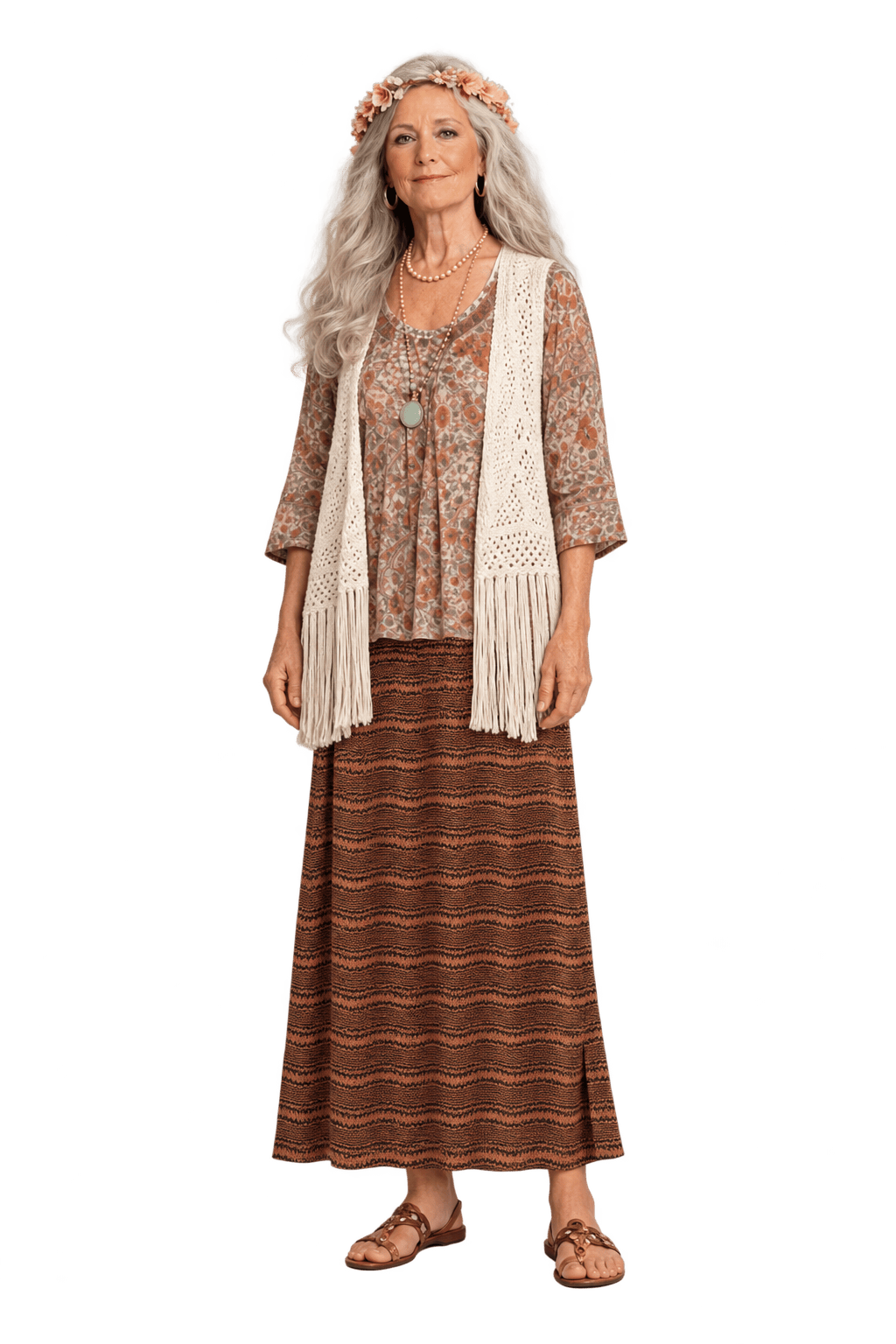 1960s Rust Brown Black Knit Skirt - Model