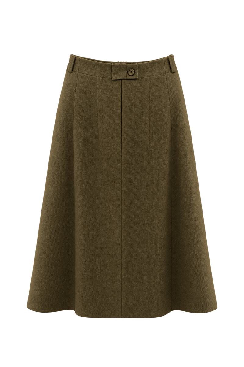 1960s Olive Brown Wool Skirt - Front View
