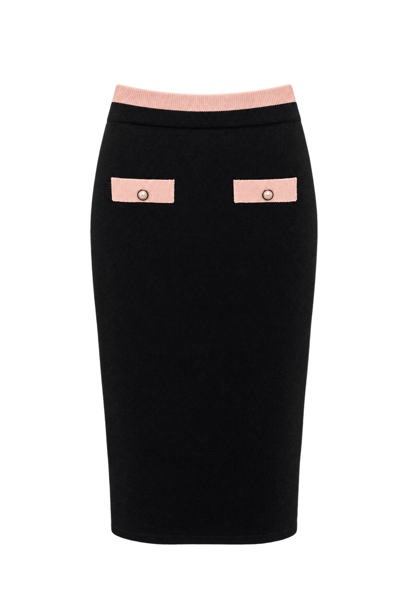 1980s Black Knit Skirt - Front View