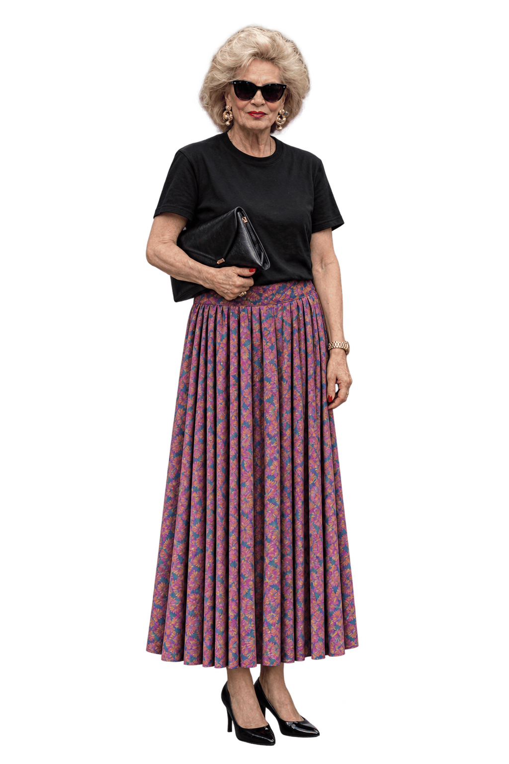 1980s Purple & Warm Brown Unverified Lightweight Woven Skirt - Model