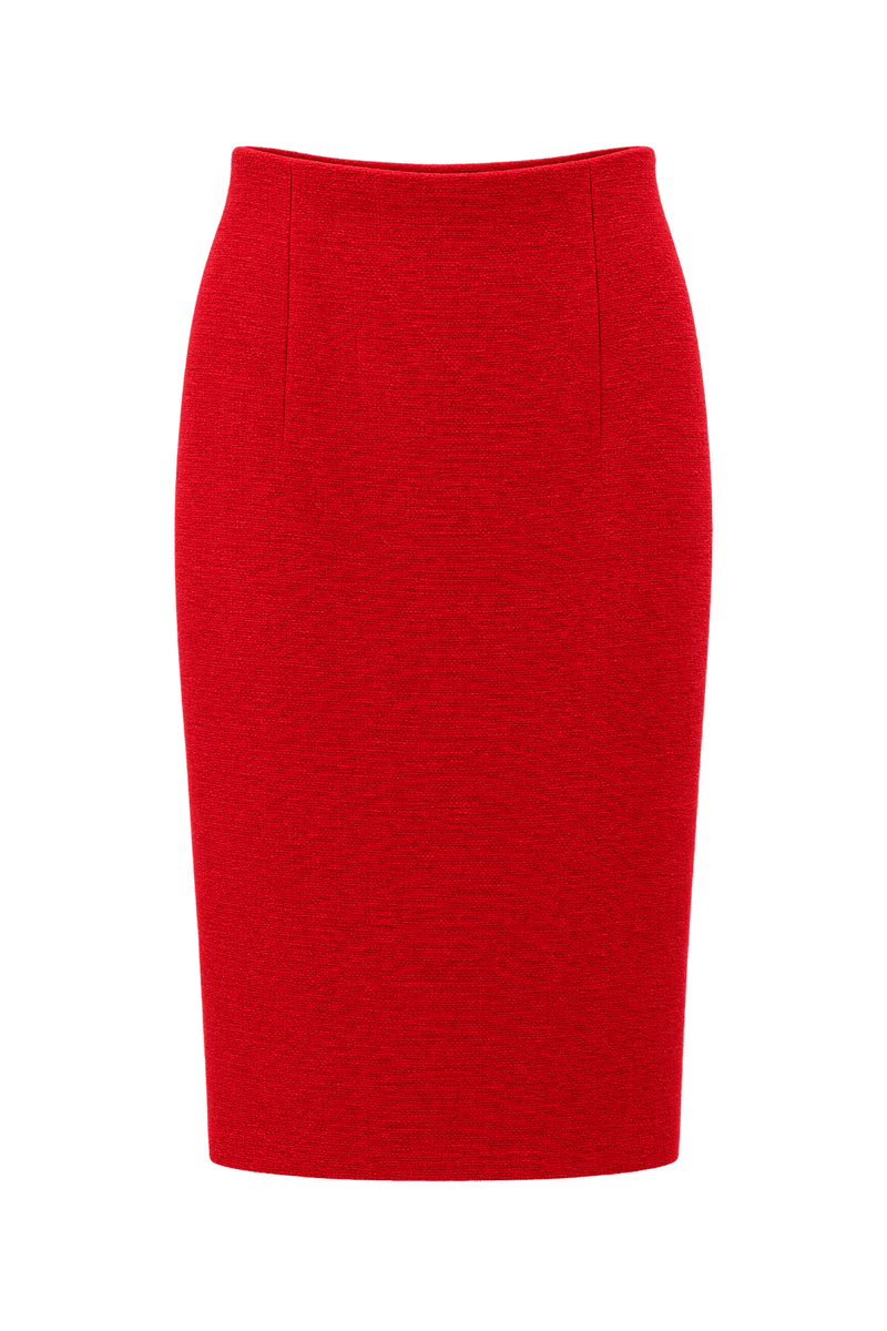 1980s Bright Cherry Red Wool Skirt - Front View