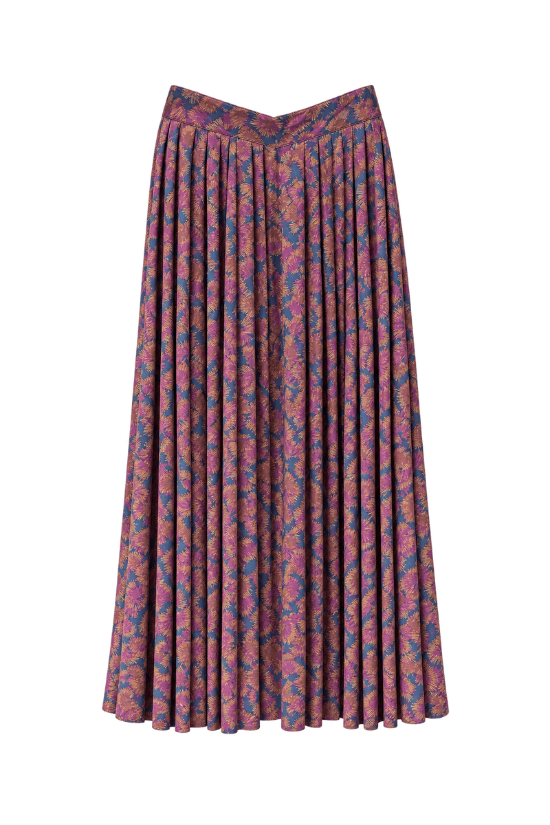 1980s Purple & Warm Brown Unverified Lightweight Woven Skirt - Front View