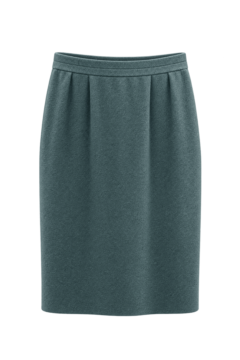 1980s Deep Teal Wool Skirt - Front View
