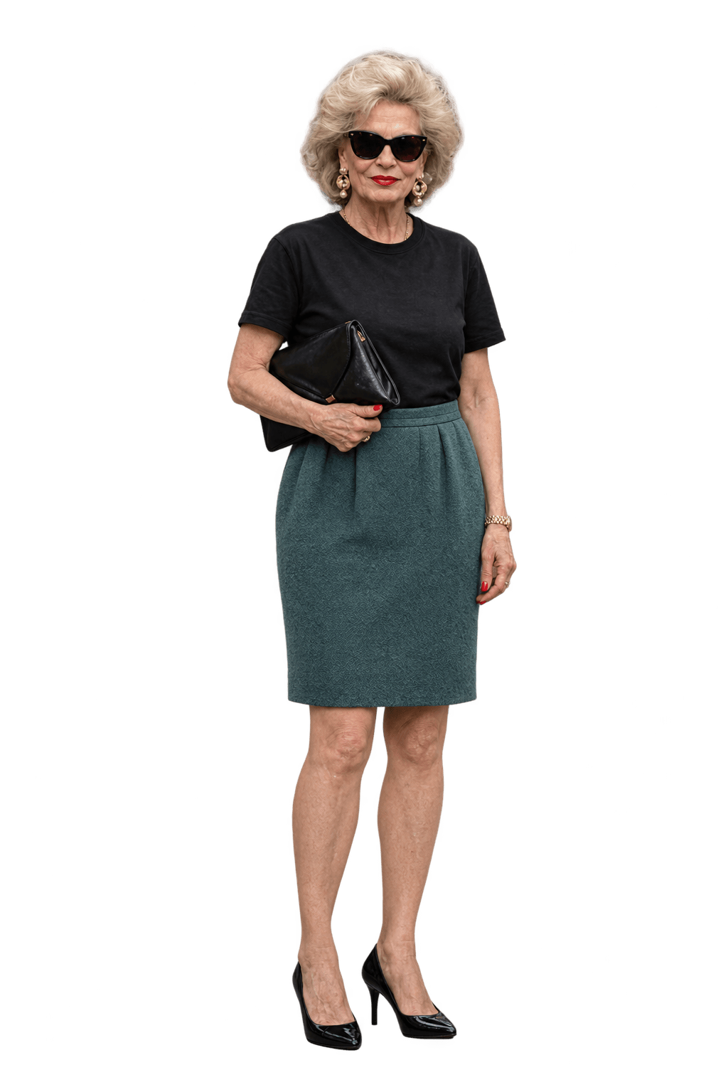 1980s Deep Teal Wool Skirt - Model
