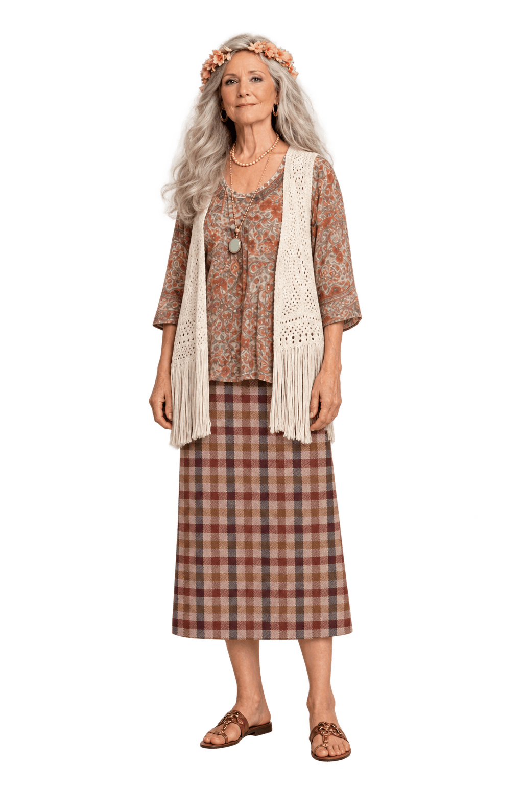 1970s Tan Brown Wool Skirt - Model