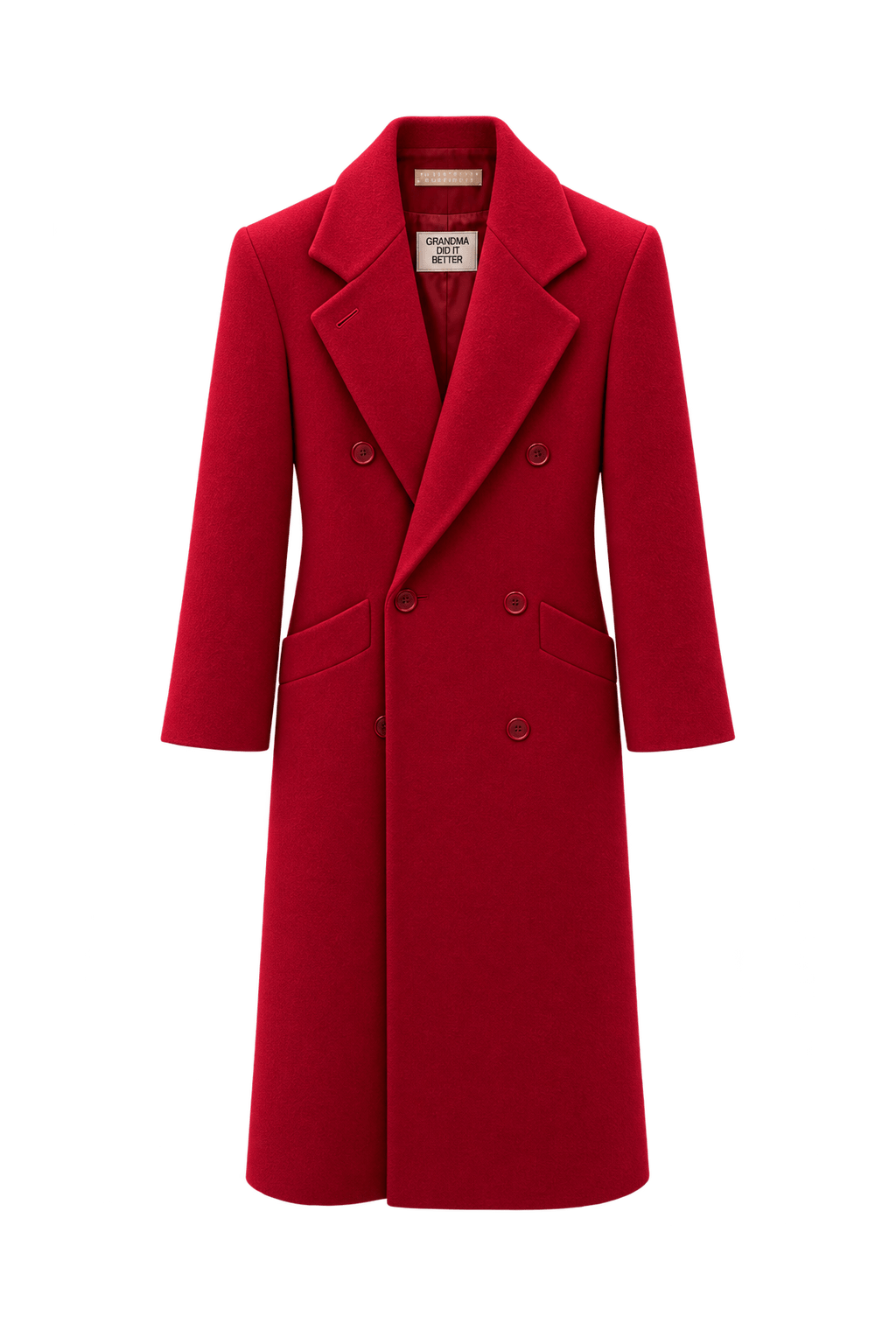 1990s Crimson Red Wool Coat - Front View