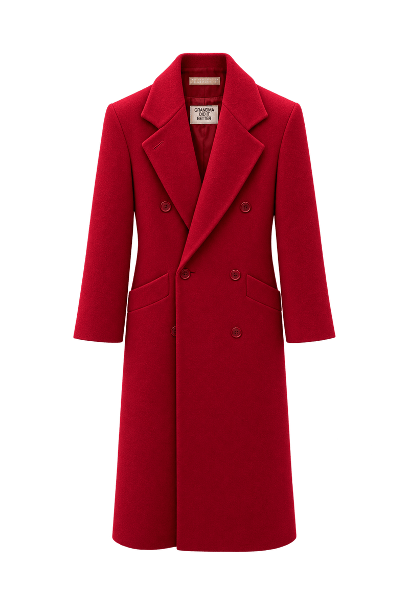 1990s Crimson Red Wool Coat - Front View
