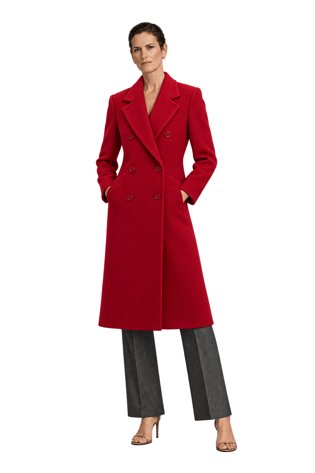 1990s Crimson Red Wool Coat - Model