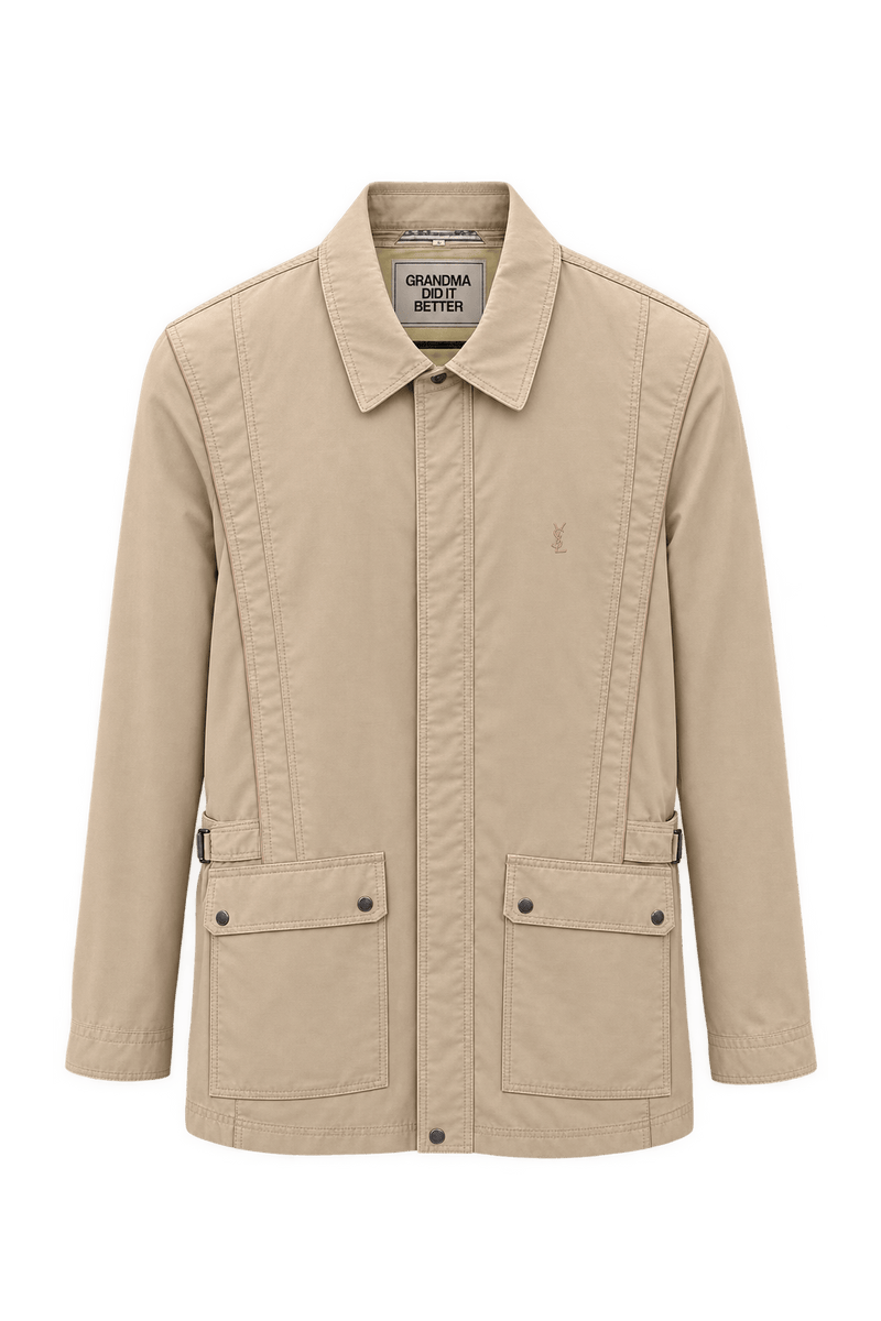 1980s Light Beige Cotton Jacket - Front View