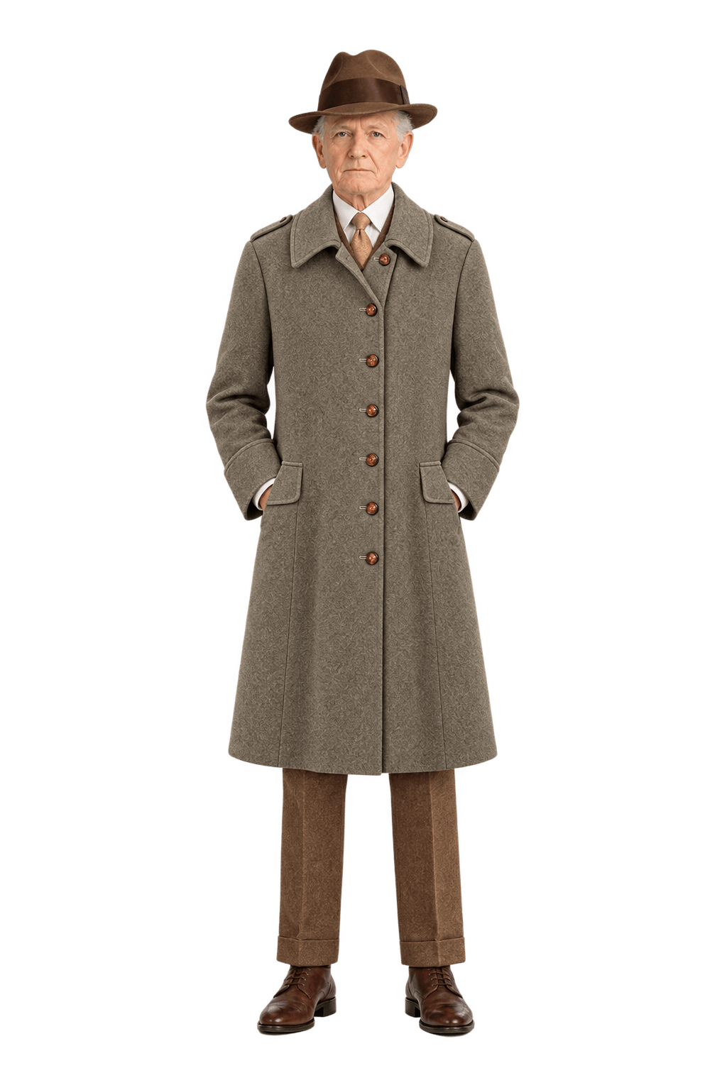1930s Taupe Brown Wool Coat - Model