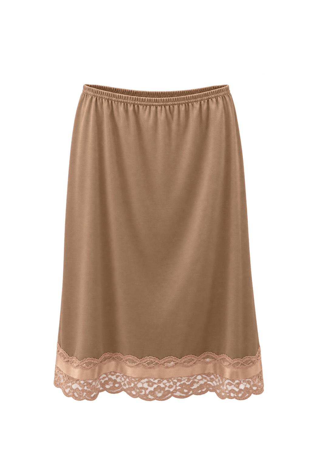 1990s Warm Taupe Brown Synthetic Knit Half Slip - Front View