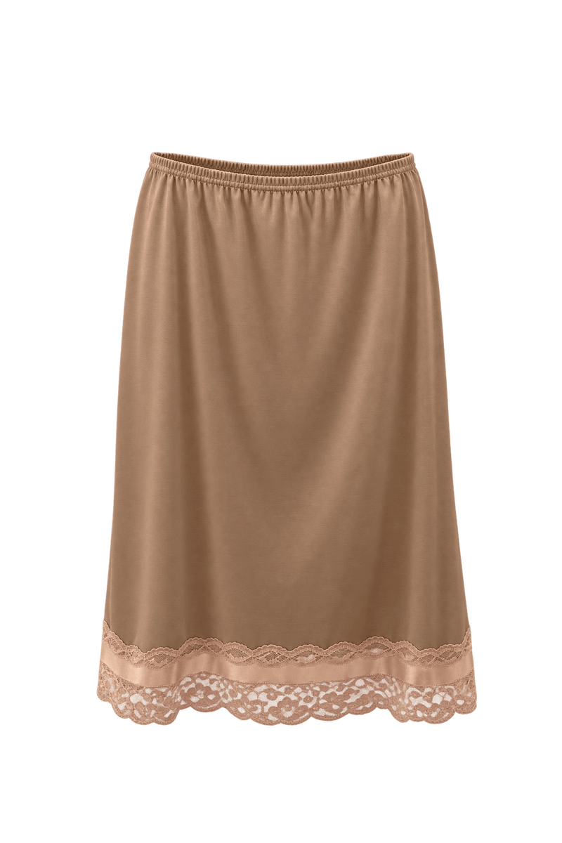 1990s Warm Taupe Brown Synthetic Knit Half Slip - Front View