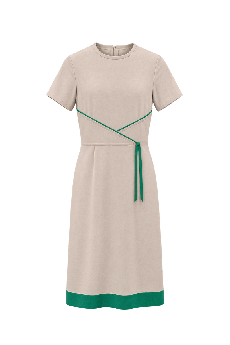 1960s Warm Cream Woven Dress - Front View
