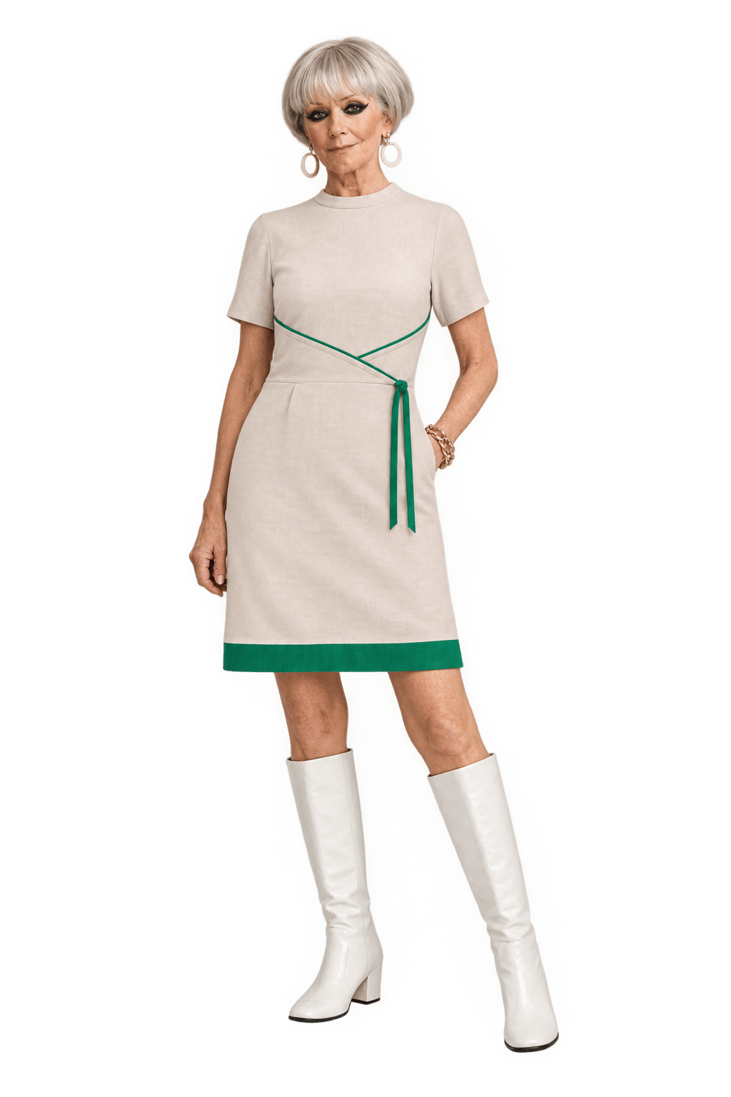1960s Warm Cream Woven Dress - Model