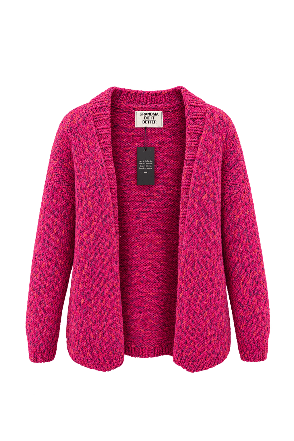 1980s Bright Magenta Pink Wool-like Cardigan - Front View