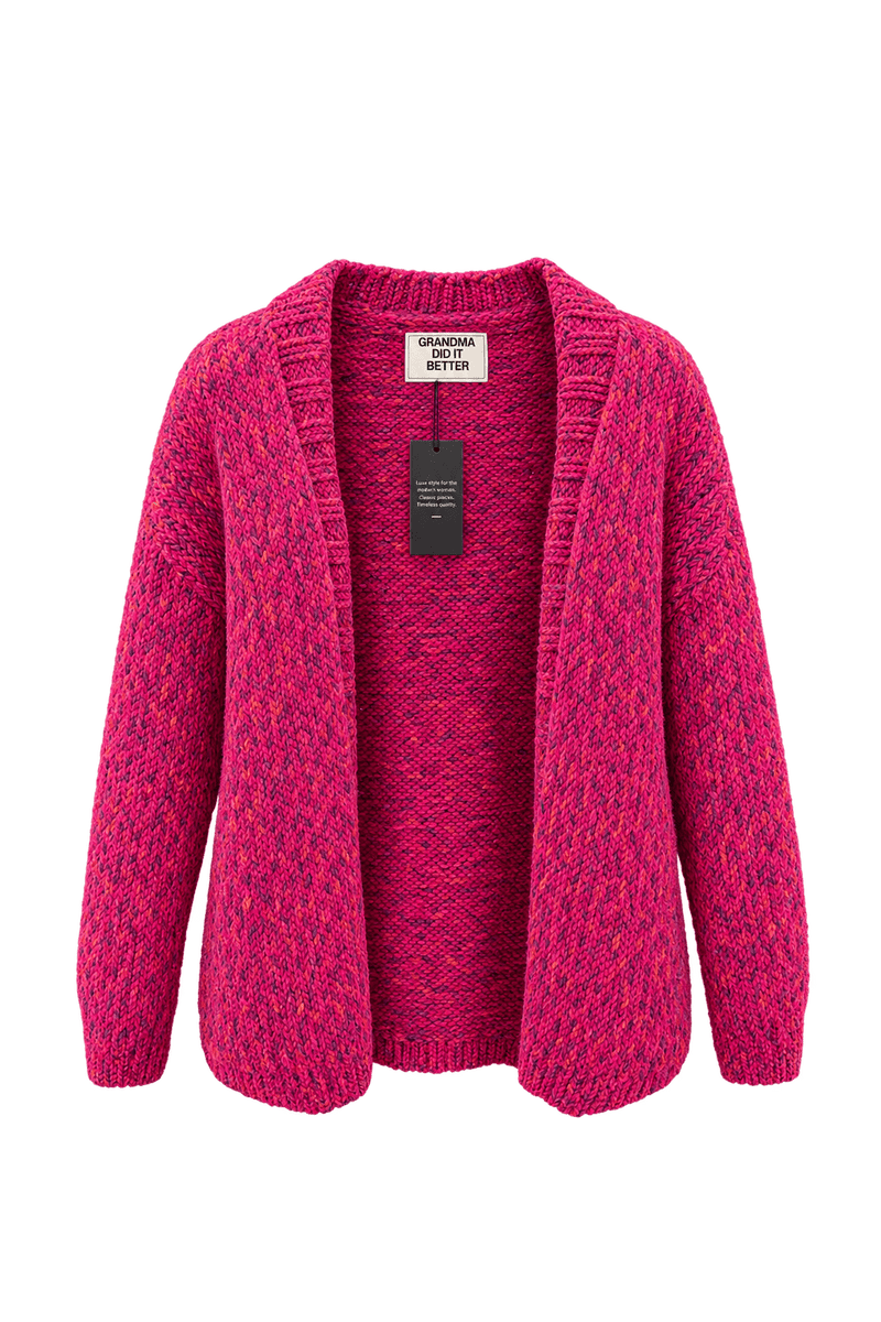 1980s Bright Magenta Pink Wool-like Cardigan - Front View