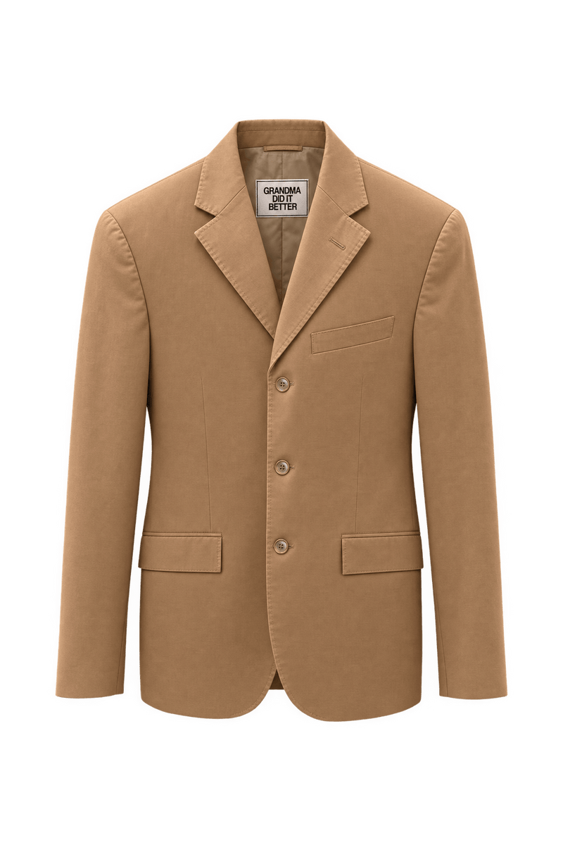 1990s Warm Camel Tan Cotton Blazer - Front View