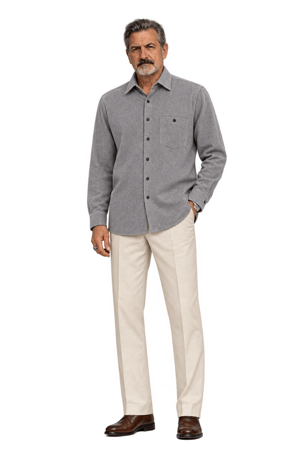 1980s Muted Grey Woven Button-Down Shirt - Model