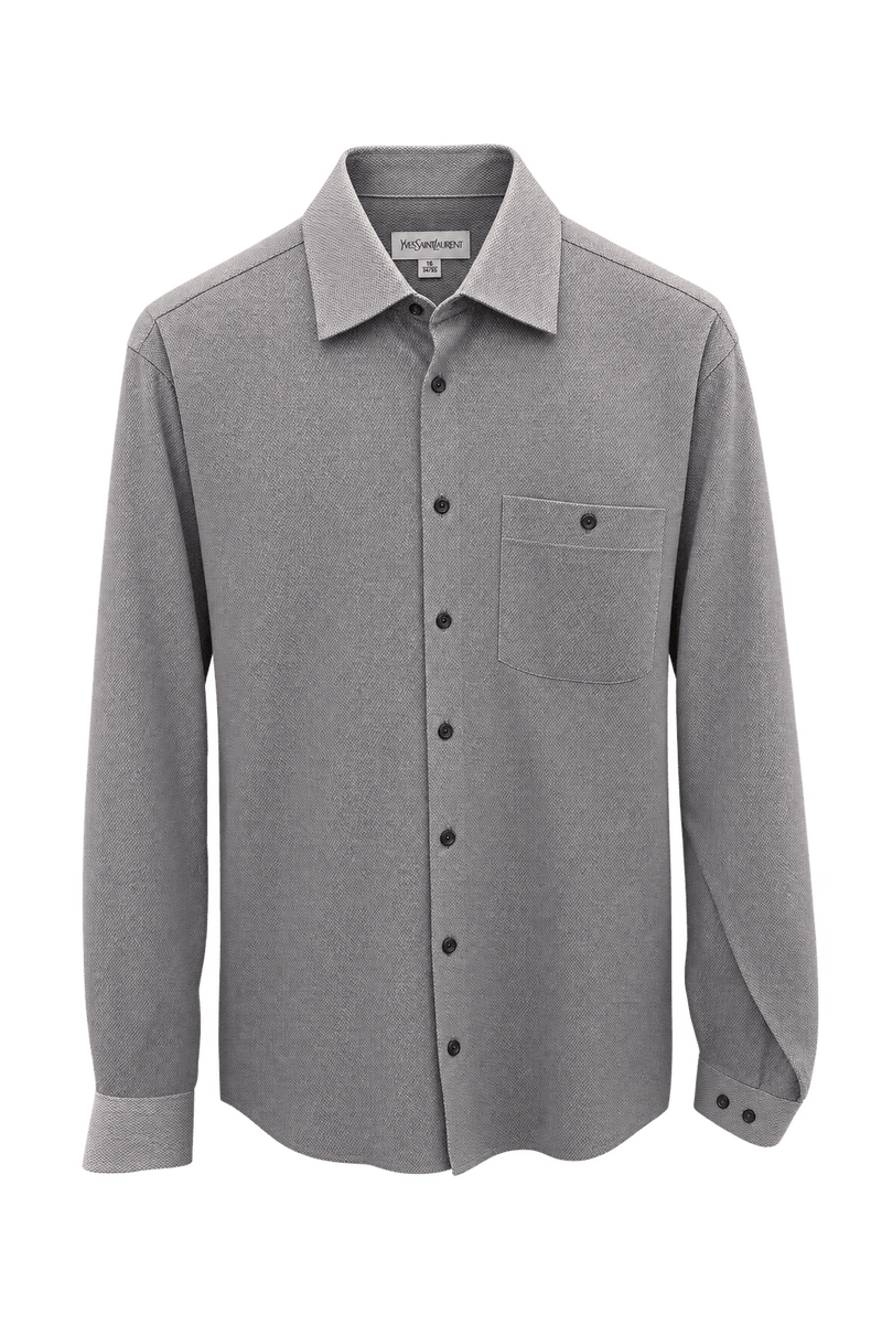 1980s Muted Grey Woven Button-Down Shirt - Front View