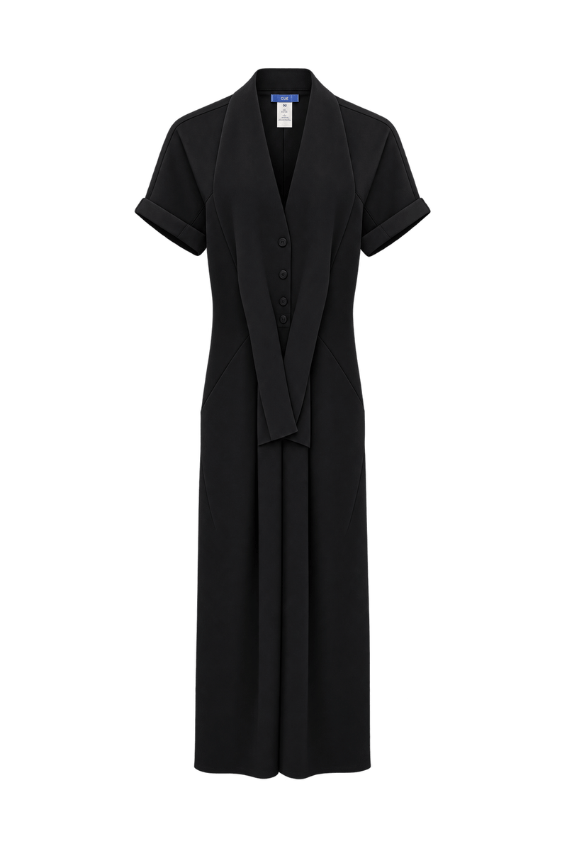 1990s Black Smooth Fabric Jumpsuit - Front View
