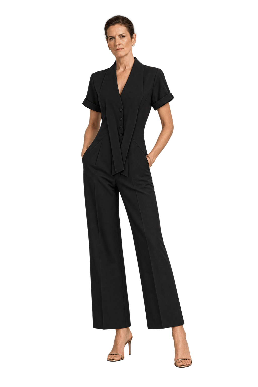 1990s Black Smooth Fabric Jumpsuit - Model
