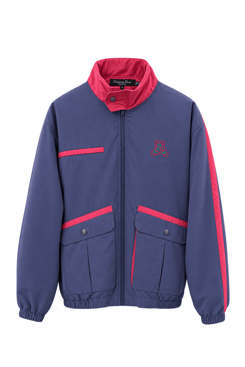 1980s Slate Navy Blue Synthetic Jacket - Front View