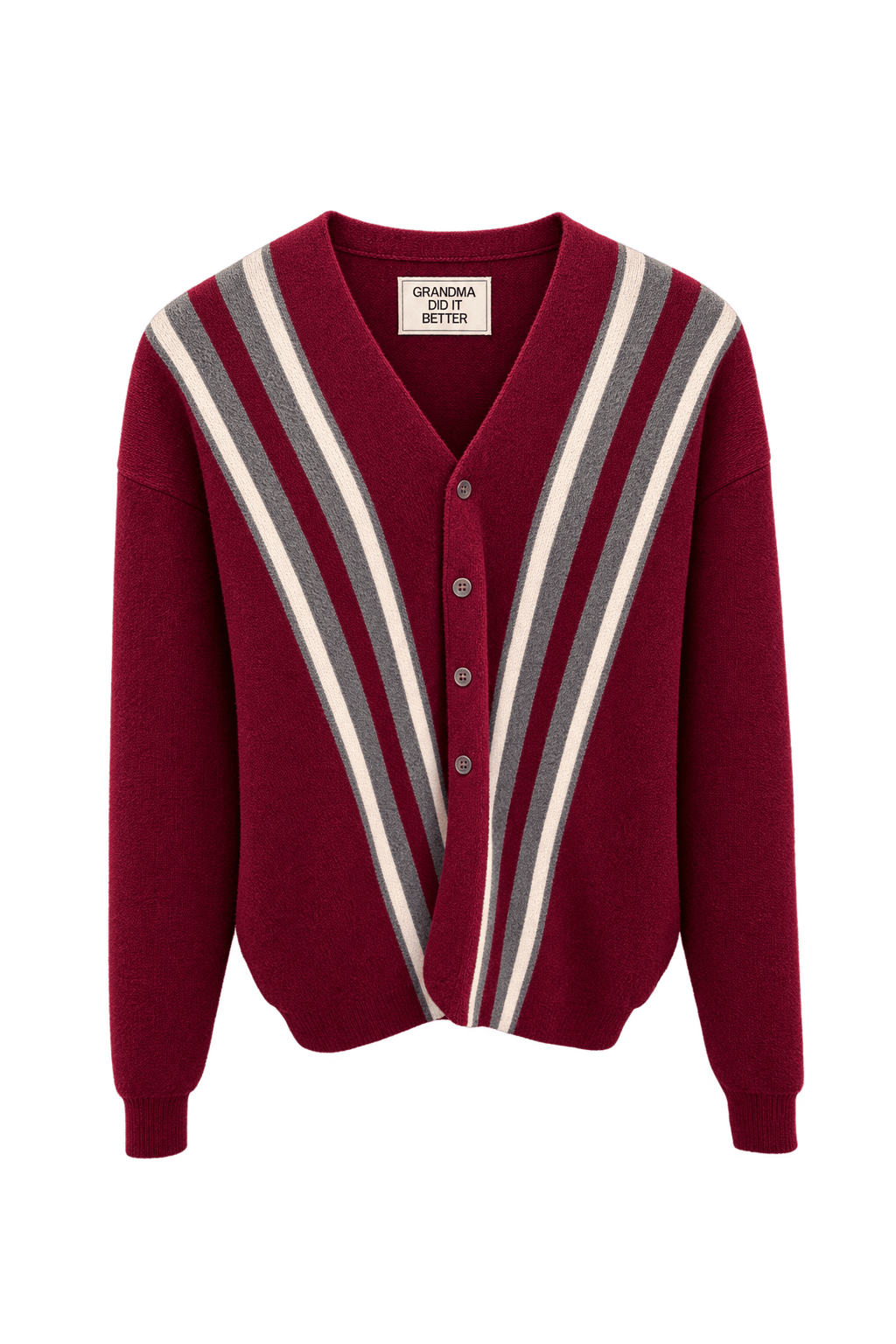1960s Deep Burgundy Knit Cardigan - Front View