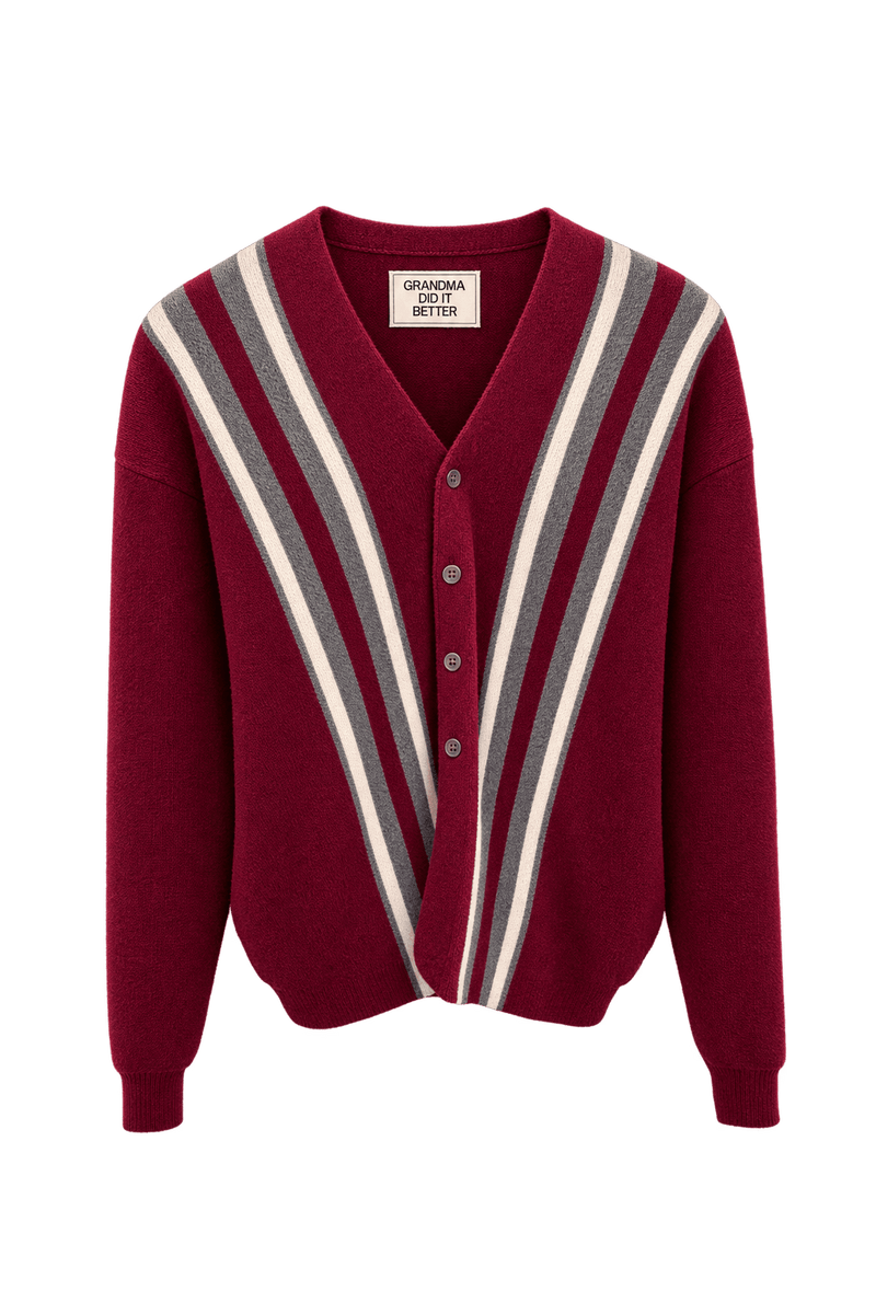 1960s Deep Burgundy Knit Cardigan - Front View
