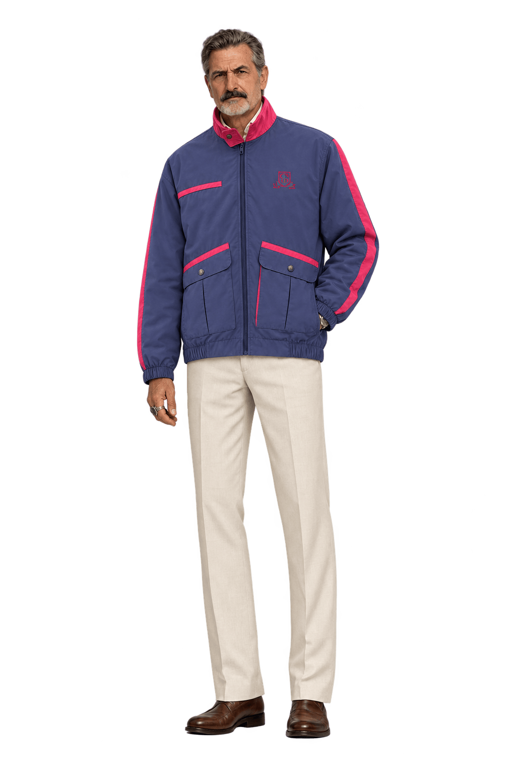 1980s Slate Navy Blue Synthetic Jacket - Model