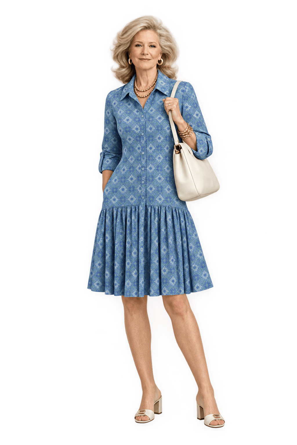 1970s Muted Blue Lightweight Dress - Model