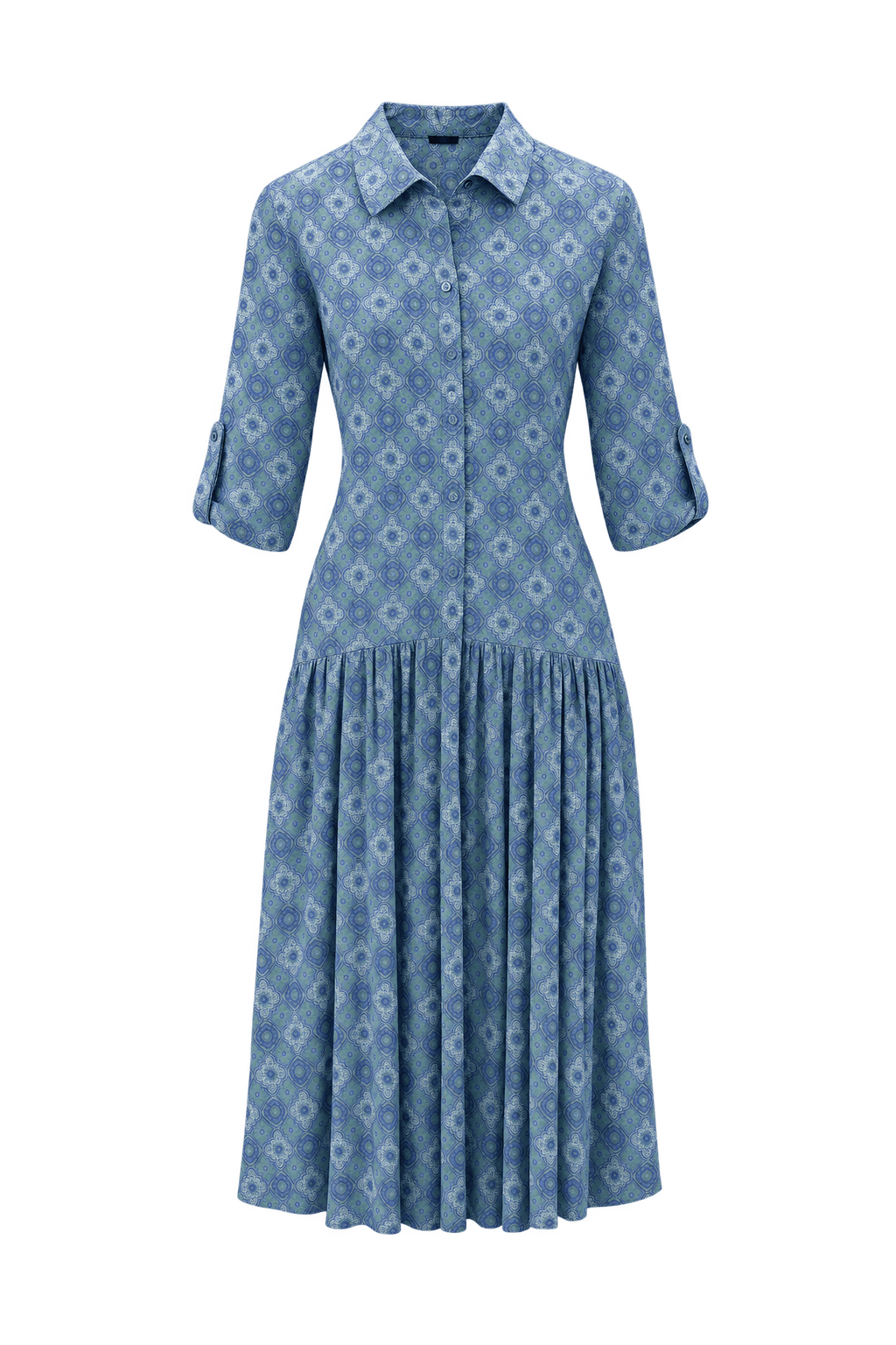 1970s Muted Blue Lightweight Dress - Front View