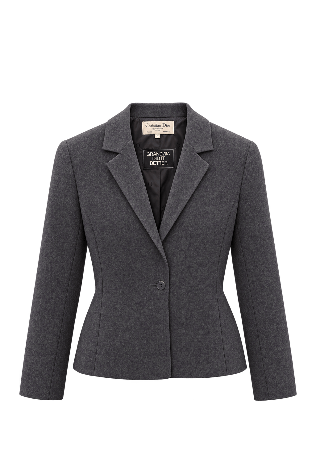 1980s Charcoal Grey Wool Blazer - Front View